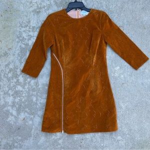 3/4 Sleeve Dress Faux Suede Laser cut Lace design Dress Size Small